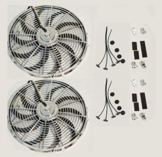 Dual Chrome 16" Reversable Electric Cooling Fans 2500CFM with Mounting Kits