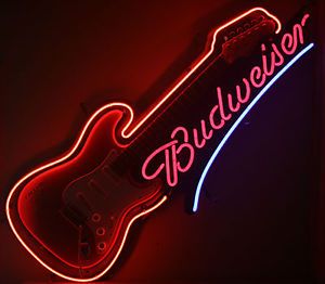 Budweiser Beer True B Music Electric Guitar Neon Lighted Sign Man Cave Game Room