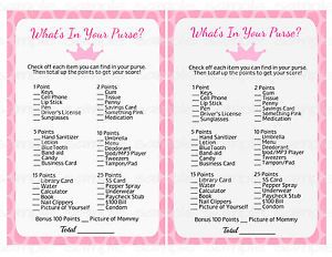 Whats in my purse Baby Shower Game Princess Crown Pink Printable
