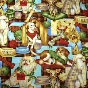 Leslie Beck Designs Cotton Fabric Cute Colorful Dogs Packed Multicolored BTY
