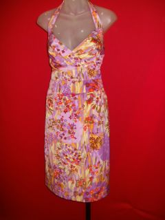 Kay Unger Stunning Multicolored Floral 100 Silk Halter Dress 12