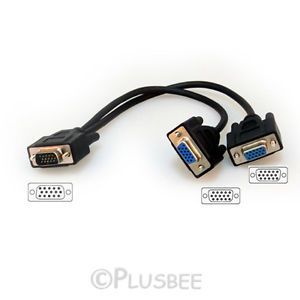 2 Way 1 PC to 2 Monitor VGA SVGA Y Splitter Cable TFT LCD Screen Projector Lead