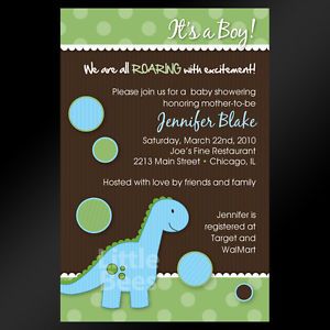Adorable Blue Dinosaur Printable Baby Shower or Birthday Invitations