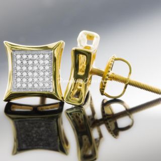 Men's 9 mm 0 20ctw Diamond 14k Yellow Gold Finish Inner Scoop Kite Stud Earrings