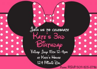 Printable Minnie Mouse Birthday Party Invitation Pink
