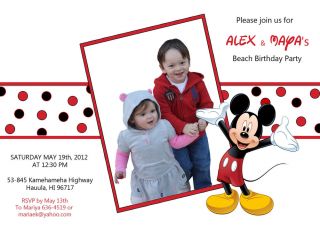 Mickey Mouse Theme Birthday Printable Invitation DIY Card