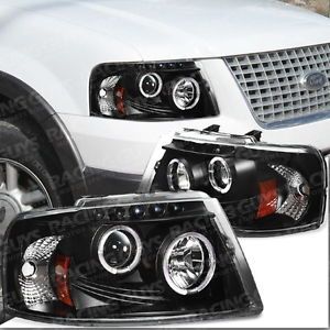 2003 2006 Ford Expedition New Halo LED Black Projector Headlights Lamp Angel Eye