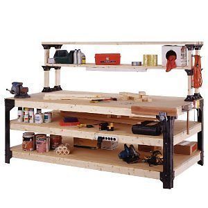 Wood Garage Heavy Duty Tool Cabinet Workbench Unit Shelving Shop Table w Shelf