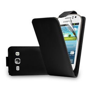 Black Leather Flip Case Cover for Samsung Galaxy Fame S6810 Screen Protector