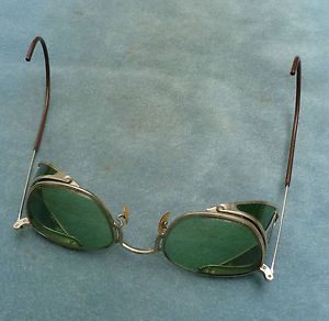 Vintage American Optical Safety Glasses Steampunk Aviator Motorcycle Green Tint