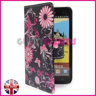 Pink Butterfly Leather Flip Case Cover Pouch for Samsung Galaxy Note N7000 I9220