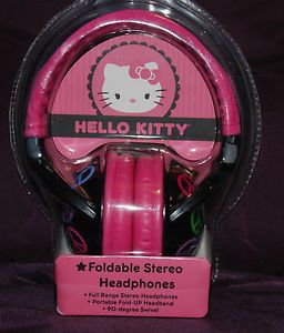 Hello Kitty DJ Style Over Ear Headphones Earphones Black Pink Peace Signs