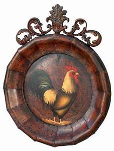Hand Painted French Country Rooster Wall Plate Plaque Hanging Kitchen Home Decor