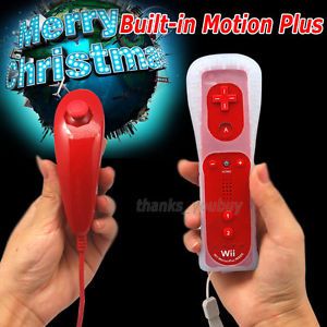 New Built in Motion Plus Remote Controller Nunchuck for Nintendo Wii Wii U Red