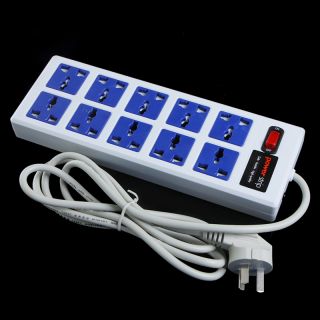 10 Outlet Universal Power Strip Surge Protector Circuit Breaker 100 250V 5 9ft