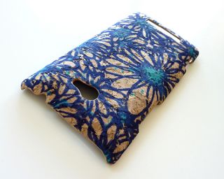 Designer Blue Flower Wood Cork Case Cover for HTC Windows Phone 8x Faceplate
