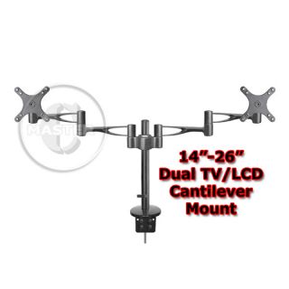 3 Way Adjust Tilt Swivel Desk Mount Bracket LCD LED Monitor TV 14 26" Dual Arms