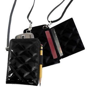 Miamica Deluxe PDA Case Black Quilted Travel Case ID Holder Phone Wallet Purse