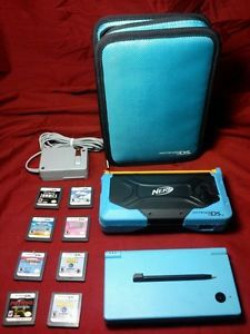Nintendo DSi Light Blue Bundle 8 Games Accessories Travel Pack Charger Nerf Case 045496718763