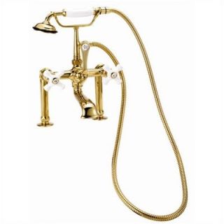 Elizabethan Classics Deck Mount Tub Faucet with Hand Shower and Porcelain Cross Handles for 6 Risers