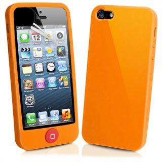Orange Soft Silicone Case Cover for Apple IPHONE5 iPhone 5 5g Screen Protector