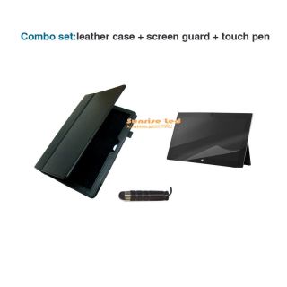 Microsoft Surface RT Black Leather Case Screen Guard Touch Pen 1 8" Set