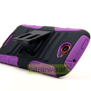 Black Purple Rhino Kickstand Double Layer Hard Case Cover for HTC One s T Mobile