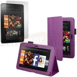 3 Way Purple Leather Case Stand Cover for  Kindle Fire HD 7" LCD Protector