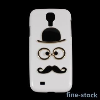 White Cute Leon Chaplin 3D Glasses Beard Hard Case for Samsung Galaxy S4 I9500
