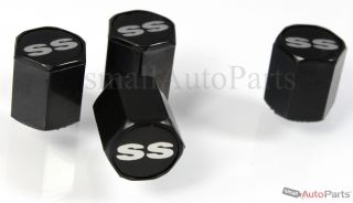 4 Chevrolet SS Silver Logo Black ABS Tire Wheel Stem Air Valve Caps Covers Set