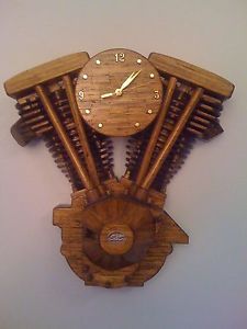 Harley Davidson Shovelhead Match Stick Wood Motor Engine Prison Folk Art Clock
