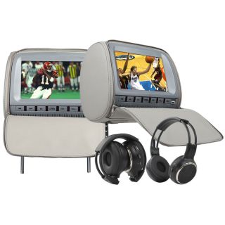 2x9"Grey Car Headrest Monitor Headset DVD Player IR Headphone Speaker SD Game CD
