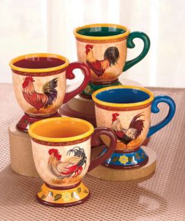 Set of 4 Mugs Coffee Tea Drinks Country Kitchen Rooster Themed Dinnerware New