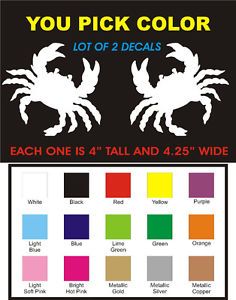 BC 27 Lot of 2 Crab Car Decals Beach Boat Stickers You Pick Color 