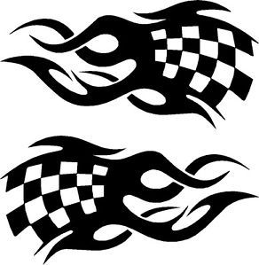 Checkered Flames Vinyl Car Decals Vehicle Stickers 20" x 10"