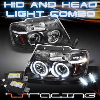 2004 2008 Ford F150 Dual Halo Projector LED Black Head Lights Slim 6000K HID Kit