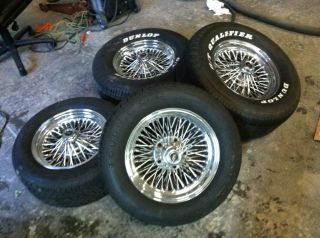 Older Dayton 15" True Spoke Wheels Good Dunlop Cooper Tires Chevy 1 2 Ton Truck