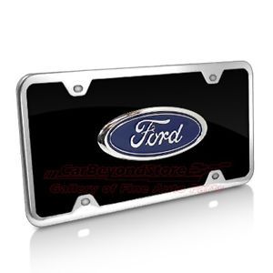 Ford 3D Logo Black Acrylic License Plate with Chrome Frame Kit Free Gift