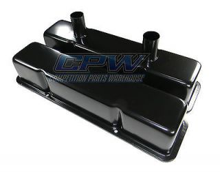 New Black SBC Small Block Chevy Tall Valve Covers w Breather Tubes Circle Track