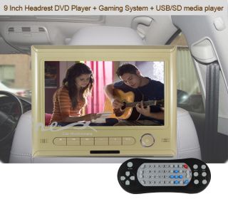 HD 9 inch Digital LCD in Car Headrest Monitor Video DVD SD USB Player Beige