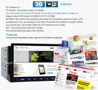 Detachable Tablet 2 DIN Car Stereo DVD Player Android 4 0 WiFi 3G GPS Nav BT FM