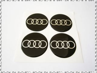 Audi Silicone Stickers Decal Logo Wheel Center Caps 4pcs 75mm Black A3 A4 A6 A8