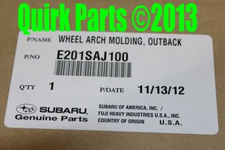 2013 Subaru Outback Wheel Arch Moulding Kit New Genuine E201SAJ100