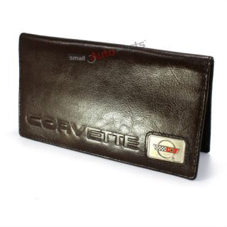Chevy Corvette C4 Logo Brown Genuine Leather Checkbook Cover Wallet