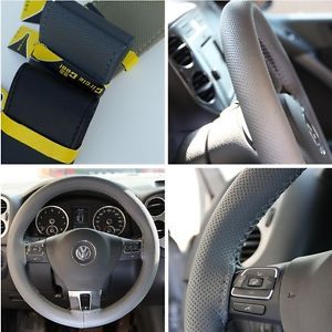 Grey Leather Steering Wheel Cover