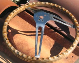 Vintage RARE Superior Performance Walnut Wood Rim Steering Wheel Nice