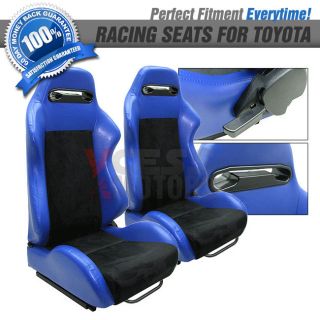 2 Tone Blue PVC Black Suede JDM Racing Seats Toyota Pair