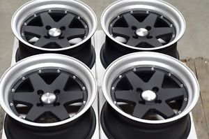 15 4x100 Matte Black Rims Scion XA XB Yaris Low Offset Polished Lip 4 Lug Wheels