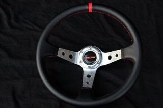 Honda Civic EK Em 350mm Deep Leather Chrome Steering Wheel Quick Release Hub