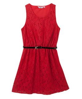 Teens Red Lace Belted Dress